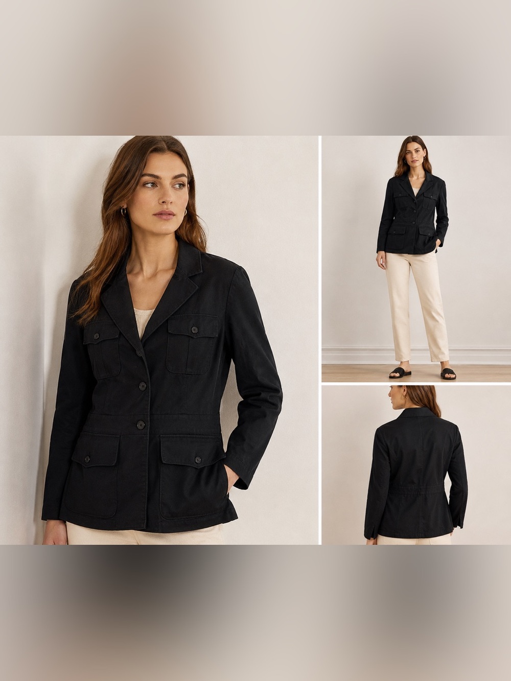 Lauren Ralph Lauren Black Safari Utility Jacket Womens Size 8 100% Cotton